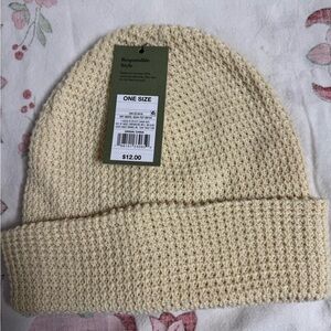 Waffle Knit Beanie Hats set of 2. One Cream, one Gold.